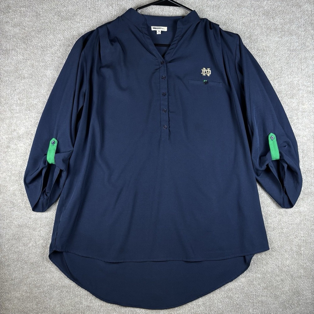 UG Apparel Notre Dame Fighting Irish Women's 1X Navy Roll Tab Blouse Shirt